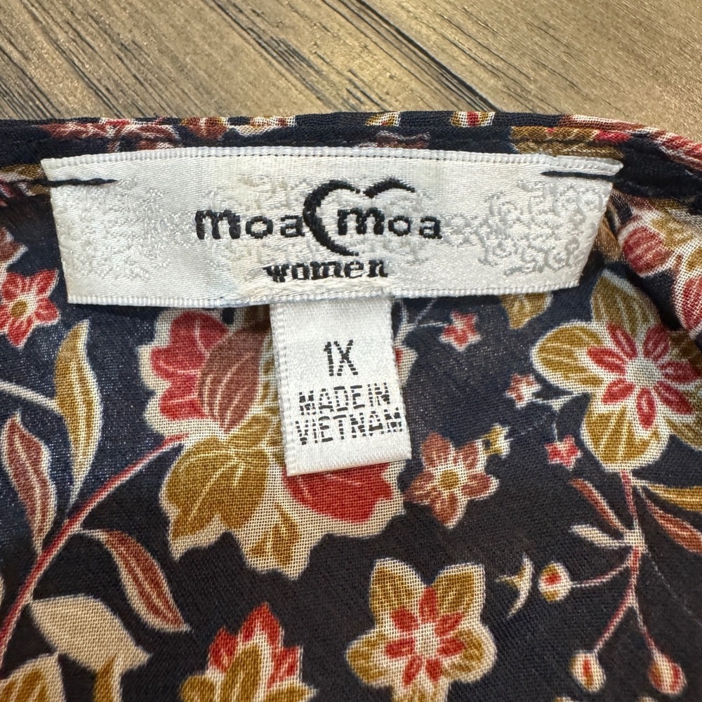 Moa Moa Floral Print Midi Dress Long Sleeve Tiered Casual 1X Cottagecore - Picture 6 of 7